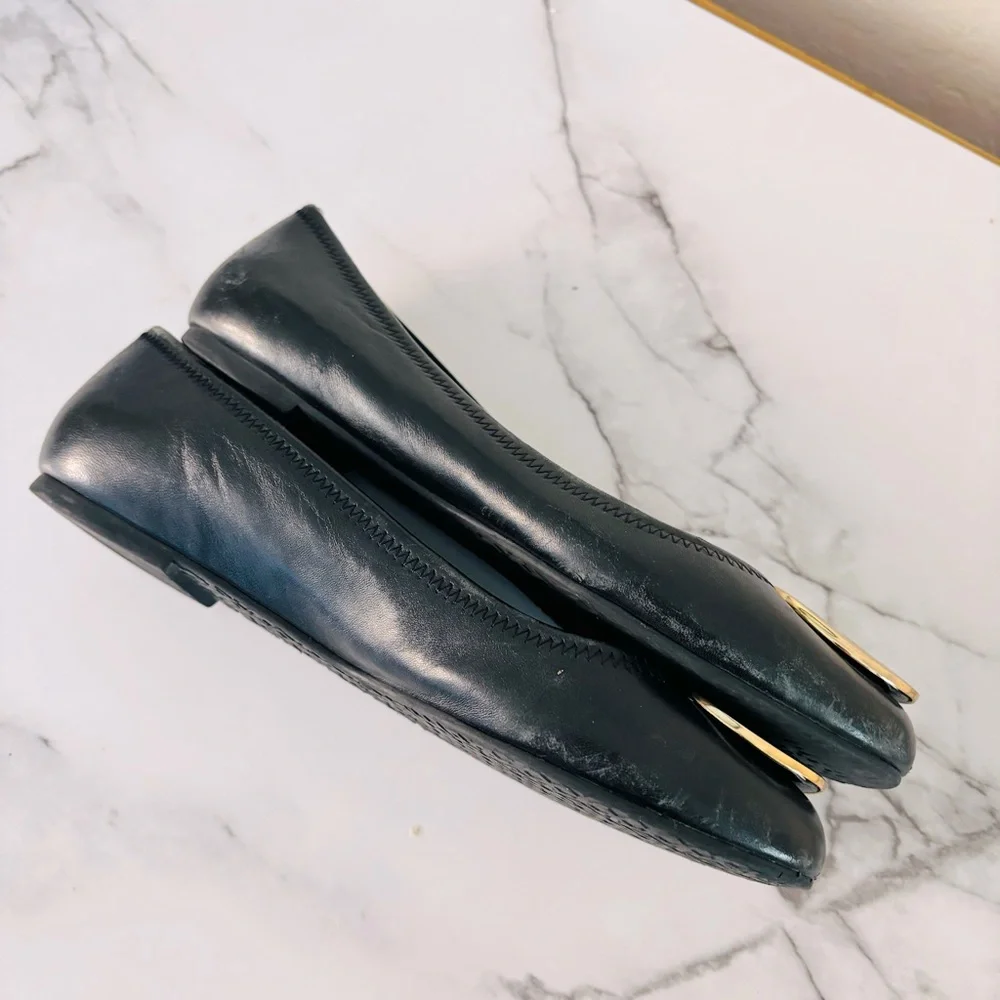 Tory Burch Black and‎ Gold Ballet Flats Size 7.5 C